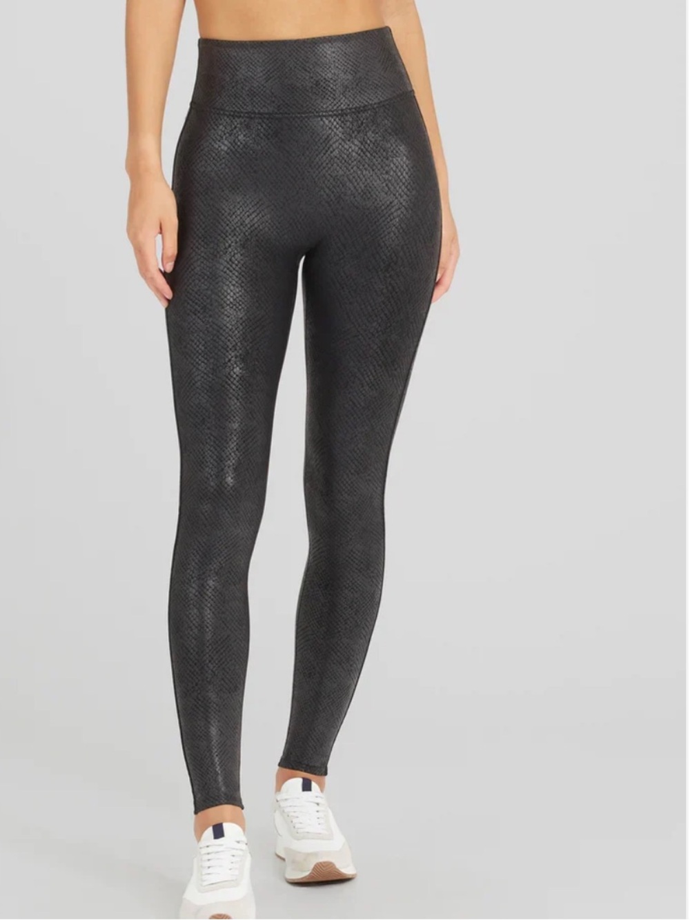 Spanx Faux Leather Matte Snake Print Leggings High Rise Black XL Bikers Moto
